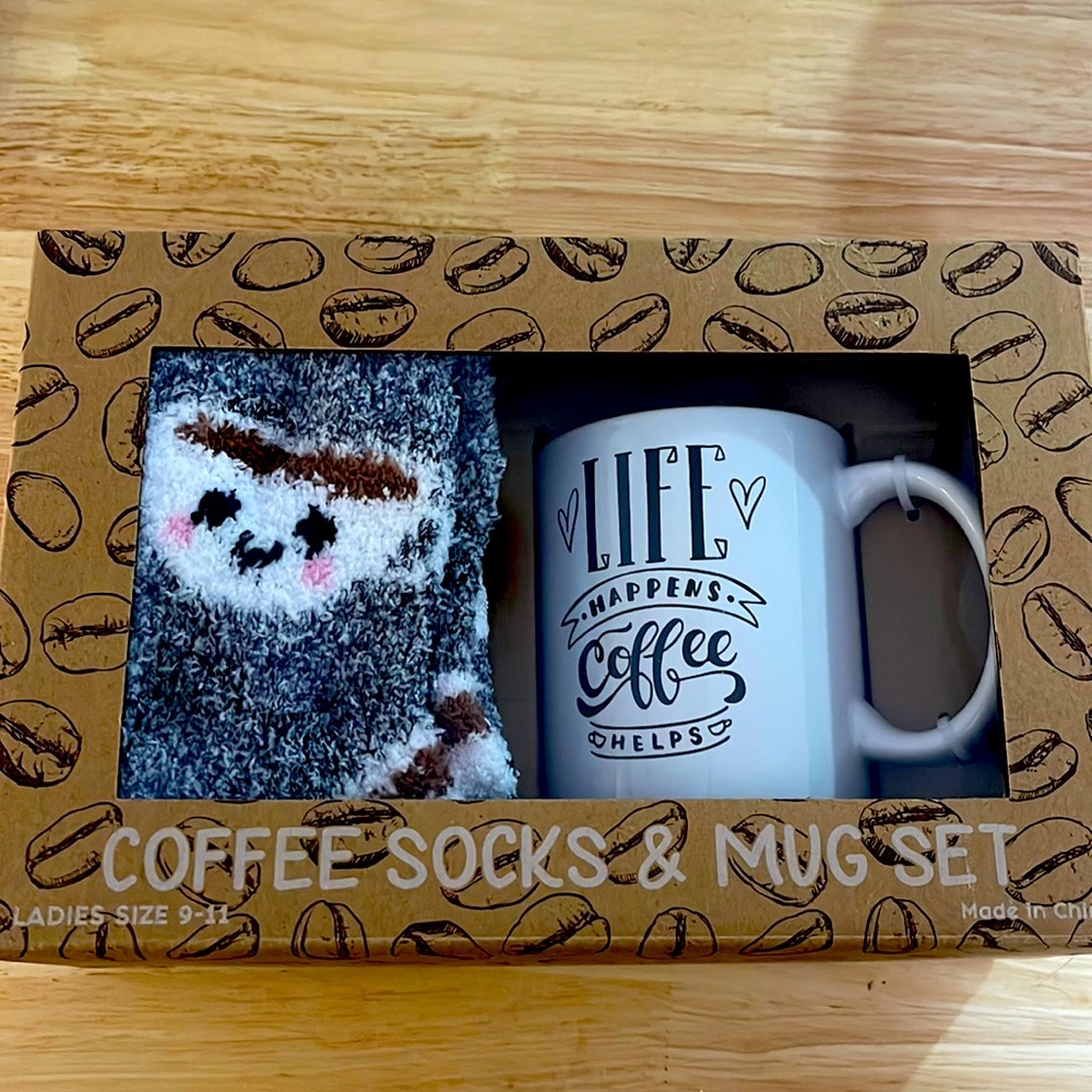 Brand new coffee mug/sock gift set
